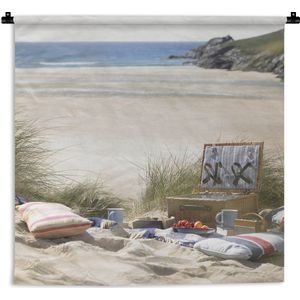 Wandkleed Picknick - Picknick in de duinen bij het strand Wandkleed katoen 150x150 cm - Wandtapijt met foto