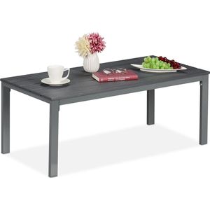 Relaxdays tuintafel laag - 39 x 98 x 48 cm - weerbestendig - houtlook - metalen poten - grijs