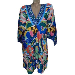 Kaftan - Tuniek - jurk - Strandjurk met print One size S-L blauw/roze/groen