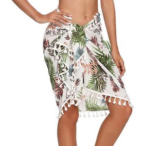 ASTRADAVI Pareo- Sarong met Franjes - Dames Beachwear Omslagdoek - Kleur Wit & Bloemen