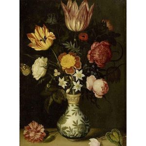 Ambrosius Bosschaert, Stilleven met bloemen in een Wan-li vaas 60x90cm, Rijksmuseum, print op canvas, premium print, oude meester