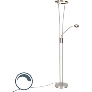 QAZQA divine - Moderne Dimbare LED Vloerlamp | Staande Lamp met Dimmer met leeslamp - 1 lichts - H 1800 mm - Staal - Woonkamer | Slaapkamer