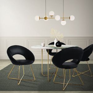 ML-Design eetkamerstoelen set van 4 fluweel, zwart, woonkamerstoel met ronde rugleuning gestoffeerde stoel met goudkleurige metalen poten ergonomische eettafelstoel keukenstoel kuipstoel kaptafelstoel