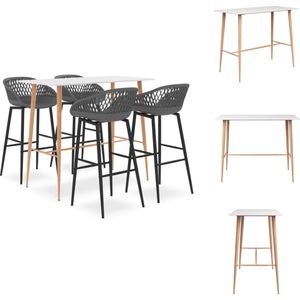 vidaXL Bartafel - wit - 120 x 60 x 105 cm - MDF en metaalvidaXL Barkruk - grijs - 48 x 47.5 x 95.5 cm - PP en metaal - 74.5 cm zithoogte - Set tafel en stoelen