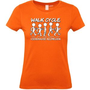 Dames T-shirt Walk Cycle | Vierdaagse shirt | Wandelvierdaagse Nijmegen | Roze woensdag | Oranje | maat XXL