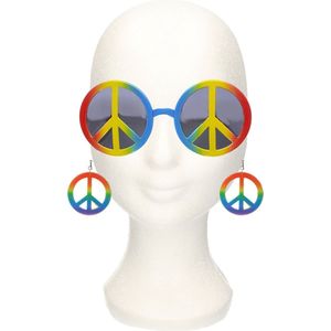 Toppers in concert - Verkleed set Sixties/Hippie/Flower Power Peace oorbellen en zonnebril
