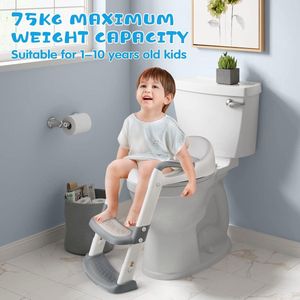 toiletbril kinderen, potje toilettrainer met trap, in hoogte verstelbaar, stabiel en antislip, opvouwbare toilettrainer met armleuningen en PU vulling, voor kinderen van 1-10 jaar
