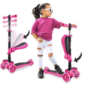 Hurtle Kinderstep - 3-wiel Step - Opvouwbare Scooter met Verstelbare Hoogte - Antislip Platform - LED Verlichte Wielen