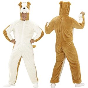 Widmann - Hond & Dalmatier Kostuum - Dieren Onesie Pluche Bulldog Kostuum - Bruin - Medium - Carnavalskleding - Verkleedkleding
