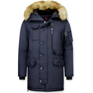 Just Key Winterjassen - Heren Winterjas Lang - Kunstkraag - Parka Jack Kodiak - Blauw - M