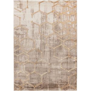 Tapijtenloods Fashion Vloerkleed Laagpolig Club Beige Goud- 80x150 CM