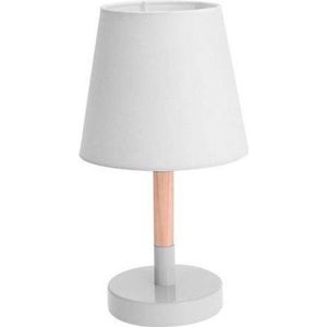 Witte tafellamp/schemerlamp hout/metaal 23 cm - Woondecoratie lamp op metalen voet wit
