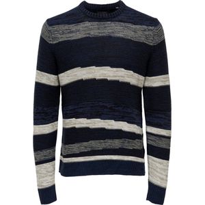 Only & Sons-Trui heren- Streep- Onspike- Ronde hals- Blauw- Maat XS