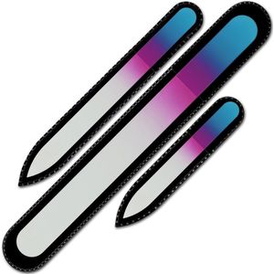 Set van 3 glazen nagelvijlen - levenslange garantie - handgemaakt - regenboogkleuren - Tsjechisch glas