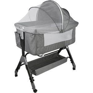 Verstelbare Wieg voor Pasgeborenen - Opvouwbaar Reisbed met Wasbare Matras - Linnengrijs - 104x52x100-110 cm