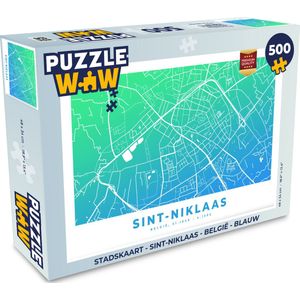 Puzzel Stadskaart - Sint-Niklaas - België - Blauw - Legpuzzel - Puzzel 500 stukjes - Plattegrond