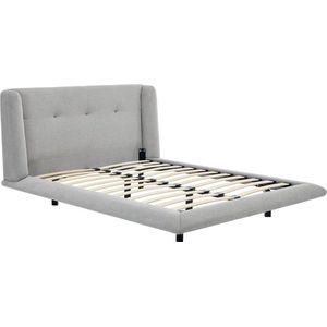 Vente-unique Bed 160 x 200 cm met hoofdbord met capitons - Stof - Lichtgrijs - PENAVI L 196 cm x H 103 cm x D 229 cm