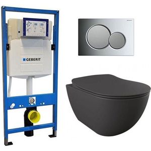 Geberit UP 320 Toiletset - Inbouw WC Hangtoilet Wandcloset - Creavit Mat Antraciet Geberit Sigma-01 Chroom/Mat Chroom