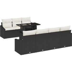 vidaXL - Tuin - Sofa - Set - Set - van - 8 - Beige, - Zwart - Rieten, - Polyester, - Staal