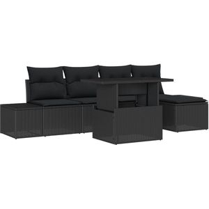 vidaXL - 6 - Delige - Tuin - Sofa - Set - met - Kussens - Zwarte - Poly - Rattan