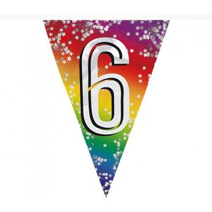 Feest vlaggenlijn ' 6 ' - 6 meter - 15 vlaggen - Multicolor - Verjaardag - Feest - Feestdagen