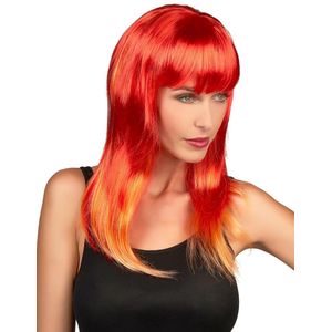 Vegaoo - Rode pruik met lange haren voor dames - Gekleurd - One Size