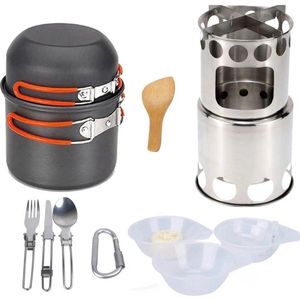 WeXplore Pannenset - Draagbare Camping Kookgerei Set met Houtkachel – Compact, Lichtgewicht en Duurzaam | Voor Outdoor, Hiking & Kamperen - Survivalset