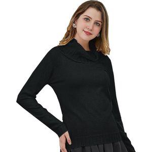 Manlee - m.l. Fijngebreide trui met wijde col en lange mouwen - Relaxed fit - Zwart - Maat: XL