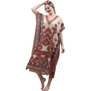 kaftan - Strandjurk Half Transparant 120CM/76CM Onesize 38-48 beige/oranje/groen/rood