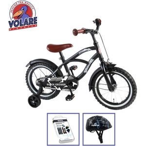 Volare Kinderfiets Black Cruiser - 14 inch - Zwart - Met fietshelm & accessoires