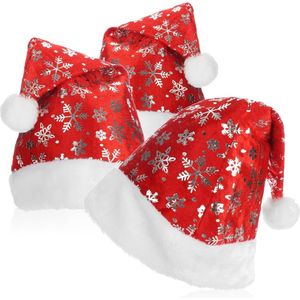 3 x kerstmuts met pompon - X-Mas kerstmuts - velours muts met pluche rand voor Sinterklaas en Kerstmis - muts met sneeuwvlokkendesign (04 stuks - muts)