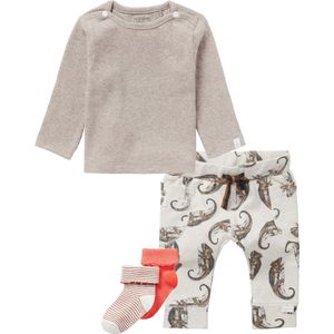 Noppies - Kledingset - 4delig - broek oatmeal met print - shirt taupe - 2psokken - Maat 62