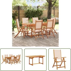 The Living Store 7-delige Tuinset massief acaciahout en textileen - Tuinmeubelset - Acacia Hout - Eetkamerset - Buitenshuis Eten - Tuintafel