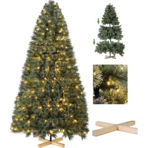 Kerstboom 180 cm - Met led verlichting - Kunstboom - Kerst - 510 Lichtjes - Christmas Tree - Met houten Standaard - In 3 Delen - Makkelijk op te zetten