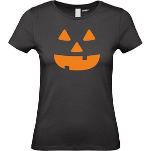 Dames T-shirt Halloween Pumpkin Face | Halloween kostuum kind dames heren | verkleedkleren meisje jongen | Zwart | maat XS
