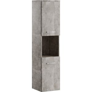 Badplaats Badkamerkast Montreal 30 x 30 x 131 cm - Beton Grijs - Hangende Kolomkast met 2 Deuren