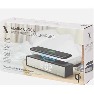 GeniusICT - Stijlvolle Digitale Wekker met Qi Draadloze Oplader en LED-Display – Snelle Oplading & Slimme Alarmfunctie voor een Moderne Start van je Dag!