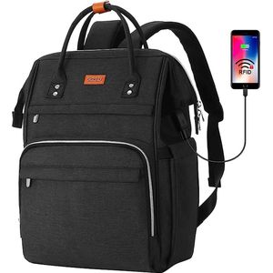 Rugzak voor dames met RFID-tas,laptop rugzak voor 15.6 inch laptop,waterdicht en anti-diefstal,Dagrugzak voor reizen,zaken,werk,Schoolrugzak voor tienermeisjes (Zwart)