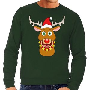 Foute kersttrui / sweater met Rudolf het rendier met rode kerstmuts groen voor heren - Kersttruien XXL
