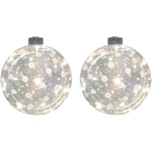 3x Glazen decoratie kerstballen met 20 led lampjes verlichting 12 cm - Kerstversiering/kerstdecoratie