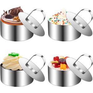 4 stuks dessertringen, 8 cm ronde dinerringen, taartring, taartringset met lifter, roestvrijstalen taartring, dessertringen, bakring voor doe-het-zelf desserts en cake