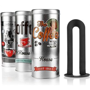 3x koffiepadbox en 1x padlifter - metalen blikje voor koffiepads koffiepadblikje - opbergdoosje met deksel voor koffie, thee, koekjes - decoratief blikje in modern vintage design (4-delige set - zilver)