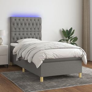 The Living Store Bed Boxspring - donkergrijs - 203x80x118/128cm - verstelbaar hoofdbord - kleurrijke LED-verlichting - pocketvering matras - huidvriendelijk topmatras - met montagehandleiding - USB-aansluiting