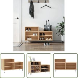 The Living Store Schoenenkast Sonoma Eiken - 102 x 36 x 60cm - Bewerkt Hout en Metaal