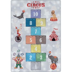 Tapijtenloods Play Vloerkleed Kinderkamer Circus Hinkelen Laagpolig Grijs- 160x230 CM