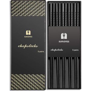 5 Pairs of Fibreglass Chopsticks, Black Reusable Japanese Chopsticks, Suitable for Dishwashers, 24 cm, Non-Slip Sticks
