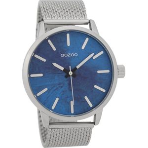 Zilverkleurige OOZOO horloge met zilverkleurige metalen mesh armband - C9656