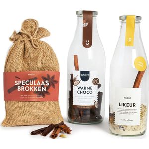 Pineut ® Heerlijk Avondje Cadeau Pakket - Speculaas Brokken, Chocolademelk & mix voor Anijs Likeur - Perfect Cadeau'tje (Verwenbox Winter) - Maak het Lekker Zelf