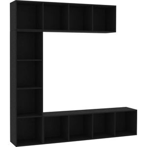 vidaXL 3-delige Meubelset - Zwart - 180x30x180 cm Boekenkast - Tv Kast - Media Kast - Houten Meubilair - Woonkamerinrichting