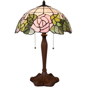 LumiLamp Tiffany Tafellamp 5LL-5912 Ø 40*61 cm E27/max. 2x60 Watt - Meerkleurig Glas in lood Tiffany Bureaulamp Tiffany Lampen